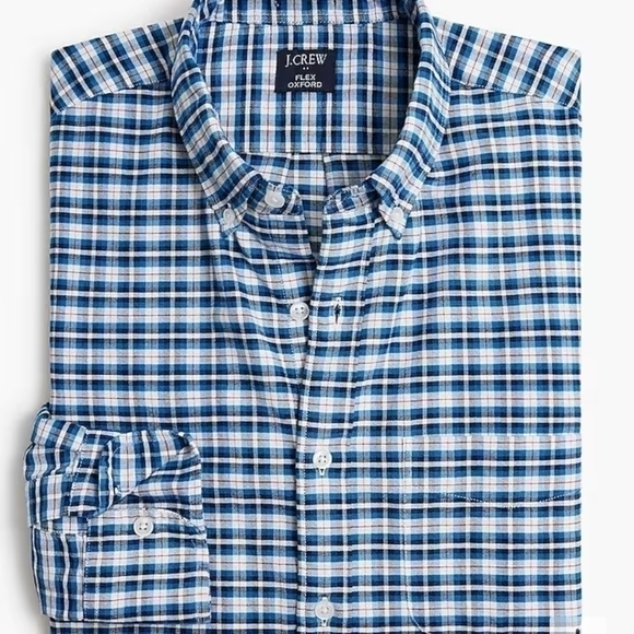J Crew Factory Plaid flex oxford shirt Antique Navy Yatch Blue size L NWT BN680 - Picture 5 of 11